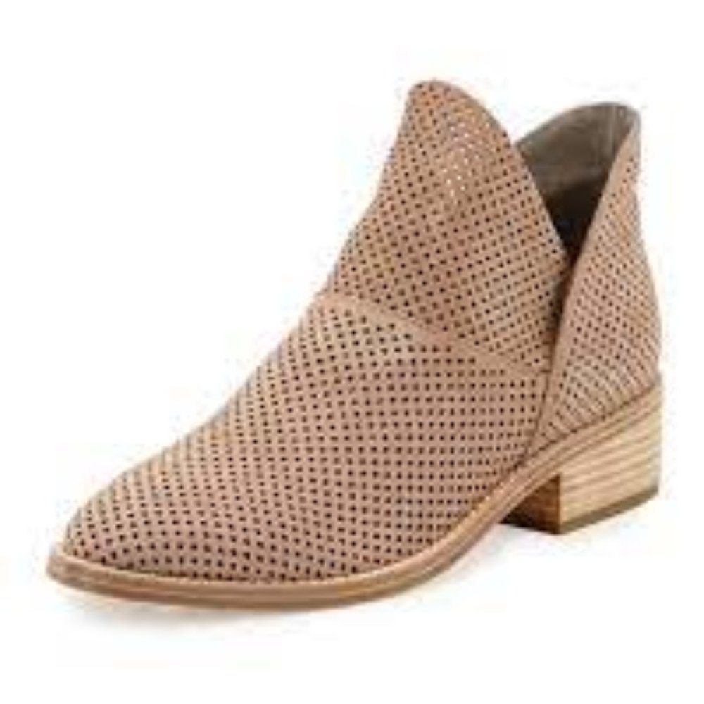 Eileen Fisher – Leaf 2 Perforated Leather Ankle Leather Bootie, Taupe Size 9.5